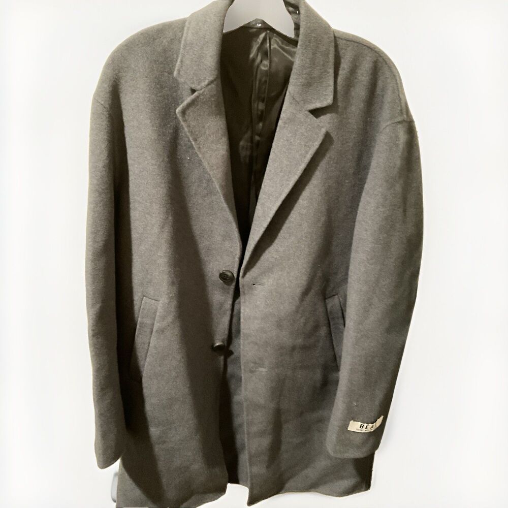 GXG HOMME Wool Coat Unisex Sturdy Winter Fall Gray Overcoat Button Closing